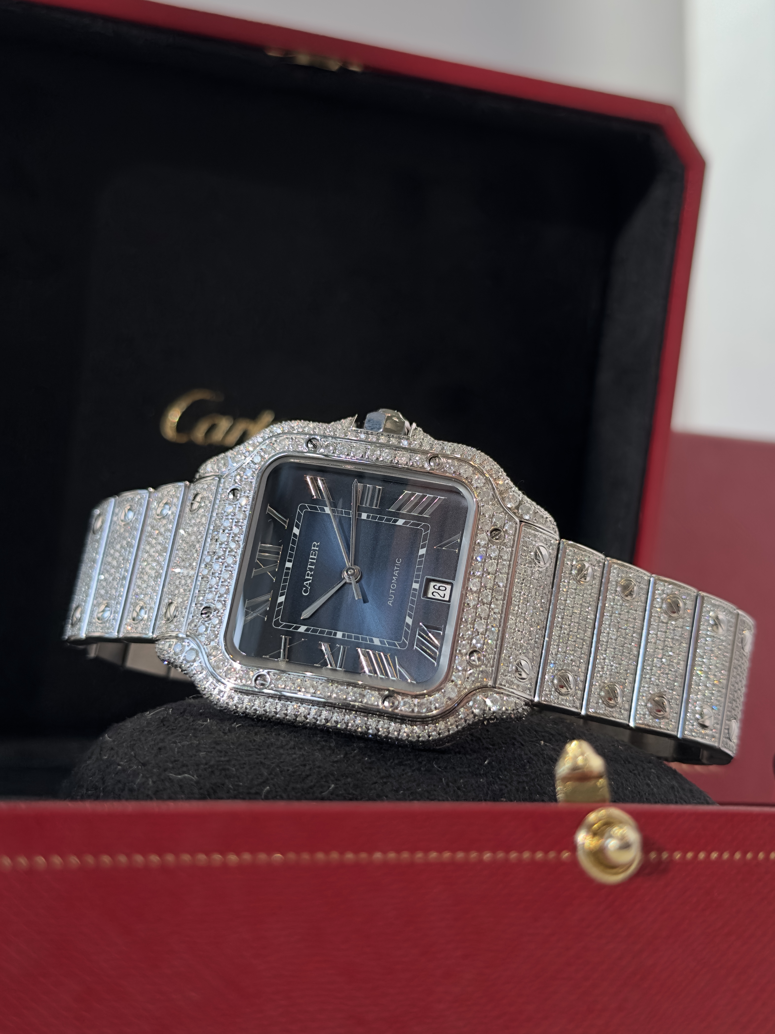 Buy Cartier | Santos Custom Diamond Set Blue Dial | WSSA0030 FIX in Dubai,  UAE in Luxury watch boutique 