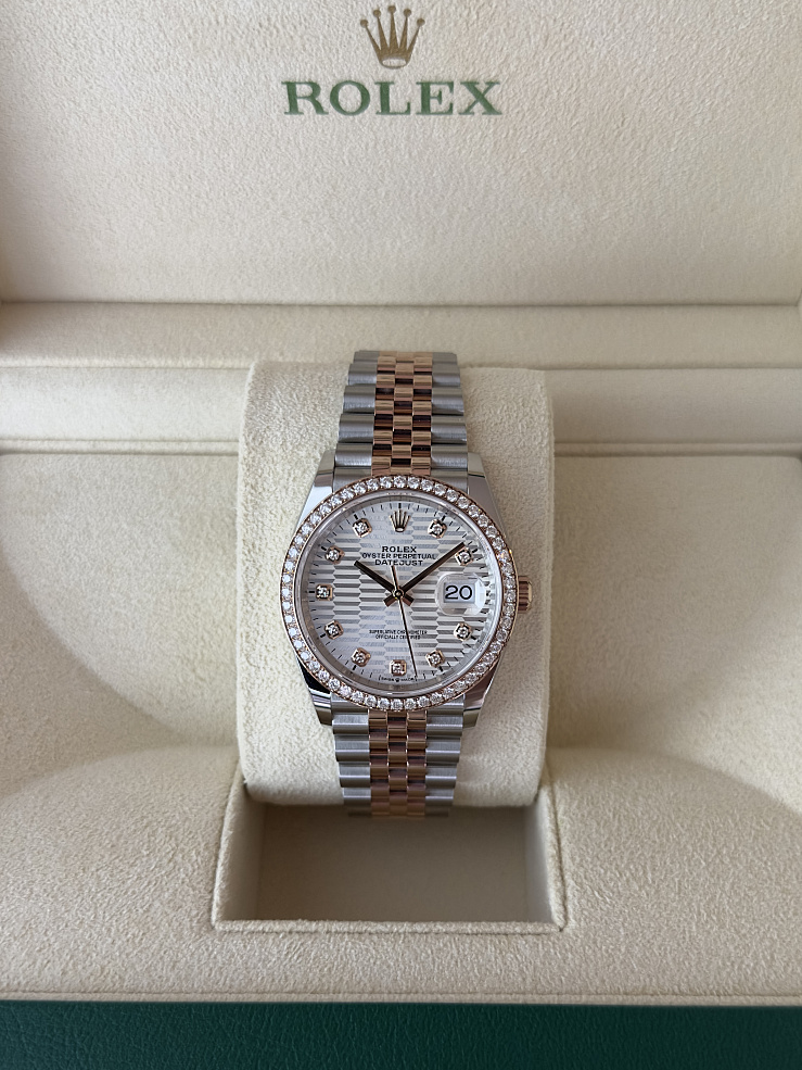 Datejust 36 Steel and Rose Fluted Motif Diamond Dial Diamond Bezel Jubilee Bracelet