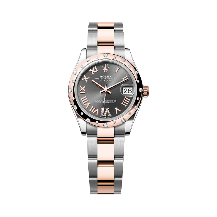 Datejust 31mm Steel & Everose Gold Grey VI Diamond Dial Domed Diamond Bezel Oyster Bracelet