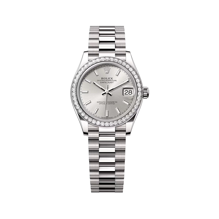 Datejust 31 White Gold Silver dial Diamond bezel