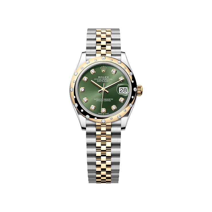 Datejust 31mm Steel & Yellow Gold Green Diamond Dial Domed Diamond Bezel Jubilee