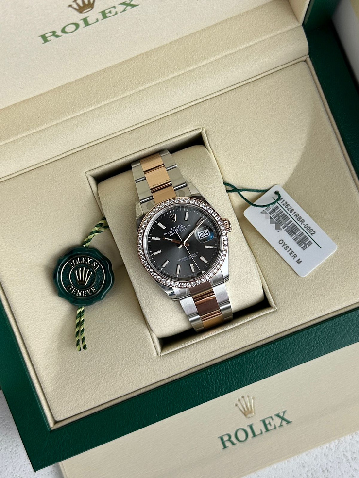 Datejust 36mm Steel & Rose Gold Grey Dial Diamond Bezel Oyster Bracelet