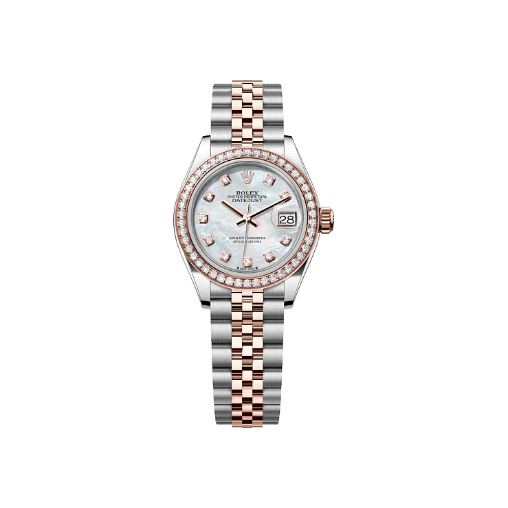 Lady-Datejust 28mm Steel & Rose Gold Mother of Pearl Diamond Dial Diamond Bezel Jubilee
