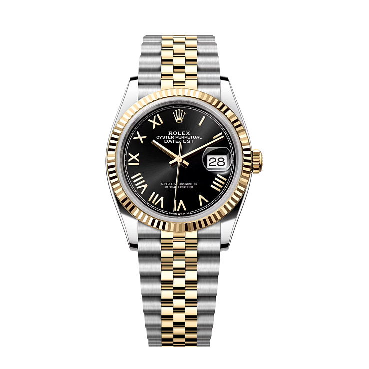 Datejust 36mm Steel & Yellow Gold Black Roman Dial Jubilee