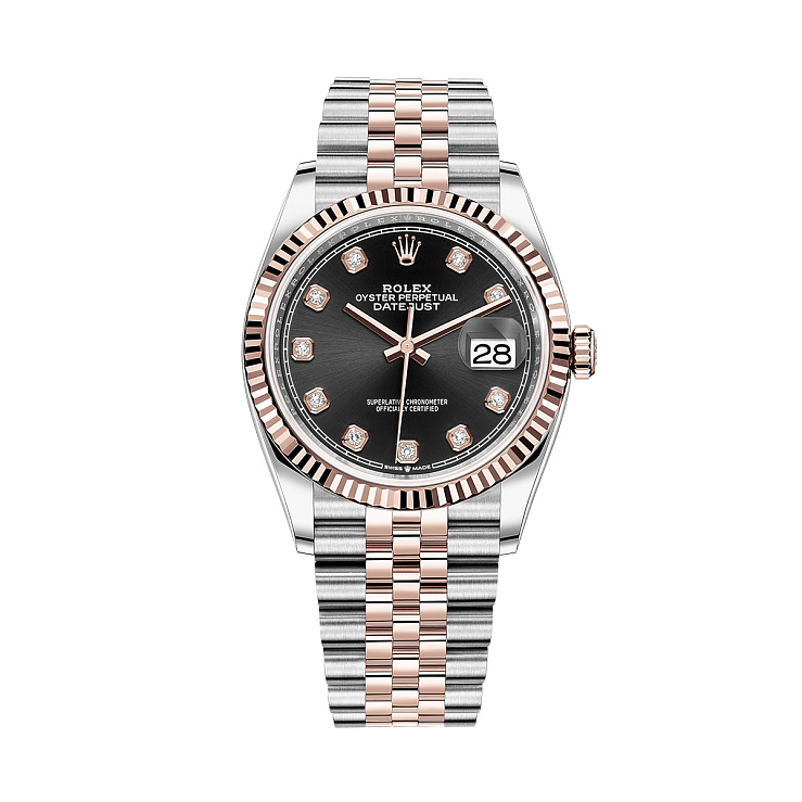 Datejust 36mm Steel and Everose Gold Black Dial Diamonds
