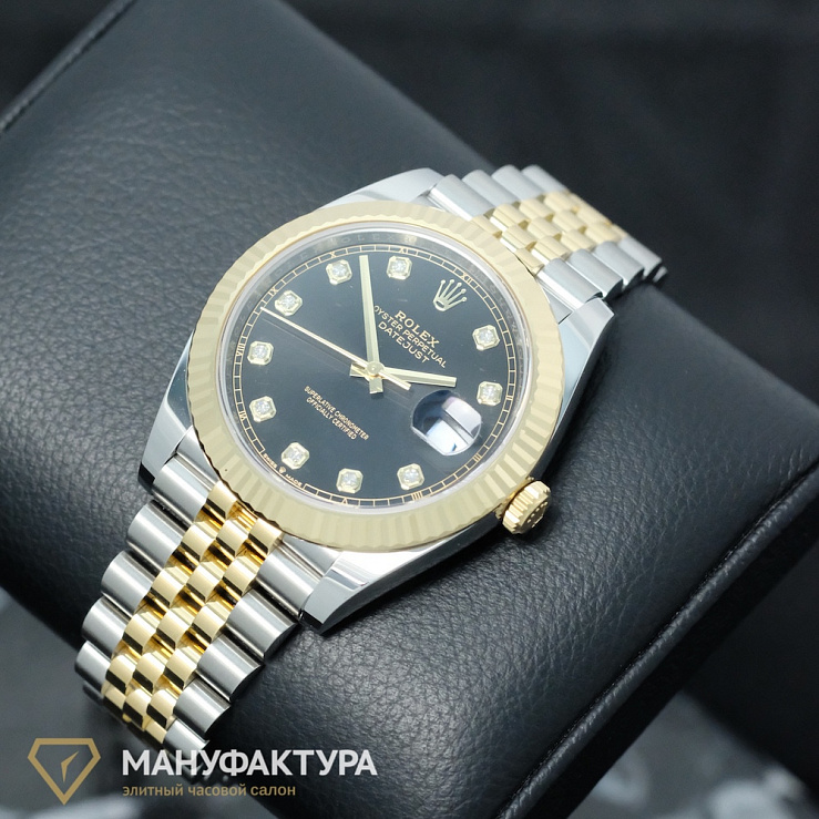 Oyster Perpetual Datejust II Steel And Yellow Gold Black Dial With Diamonds