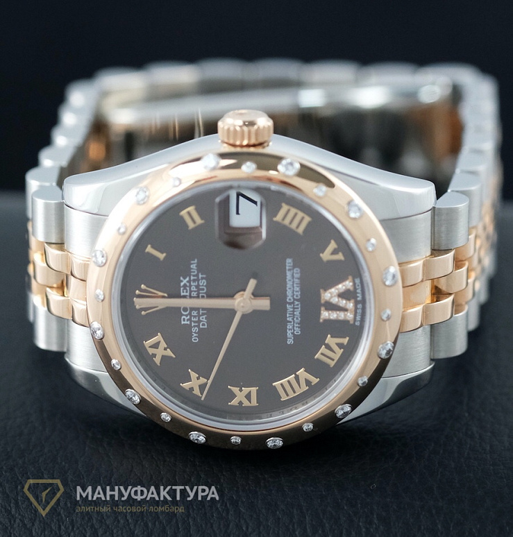 Oyster Perpetual Datejust 31мм Steel and Everose Gold 24 Diamond Bezel Chocolate Diamond Roman Vi Roman Dial