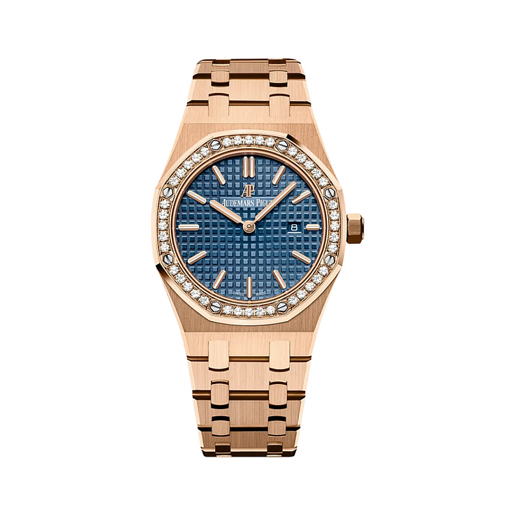 Royal Oak 33mm Quartz Blue Dial Rose Gold Diamond bezel