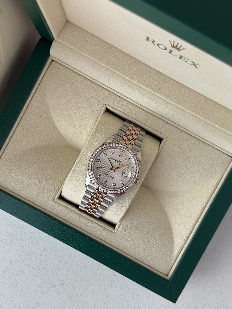 Datejust 36 Steel and Rose Fluted Motif Diamond Dial Diamond Bezel Jubilee Bracelet