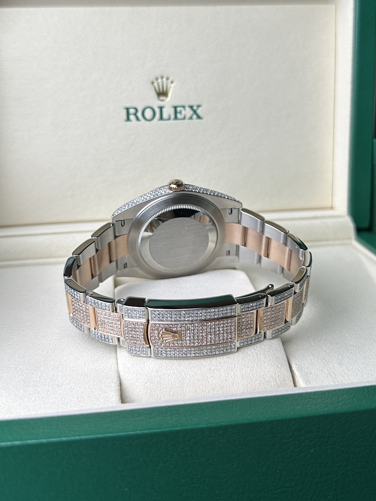Datejust 41mm Steel & Everose Gold Full Pave Custom Diamonds