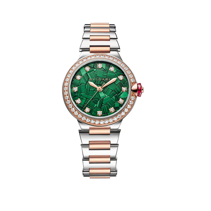 Lvcea Watch Steel & Rose Gold malachite marquetry dial Diamonds
