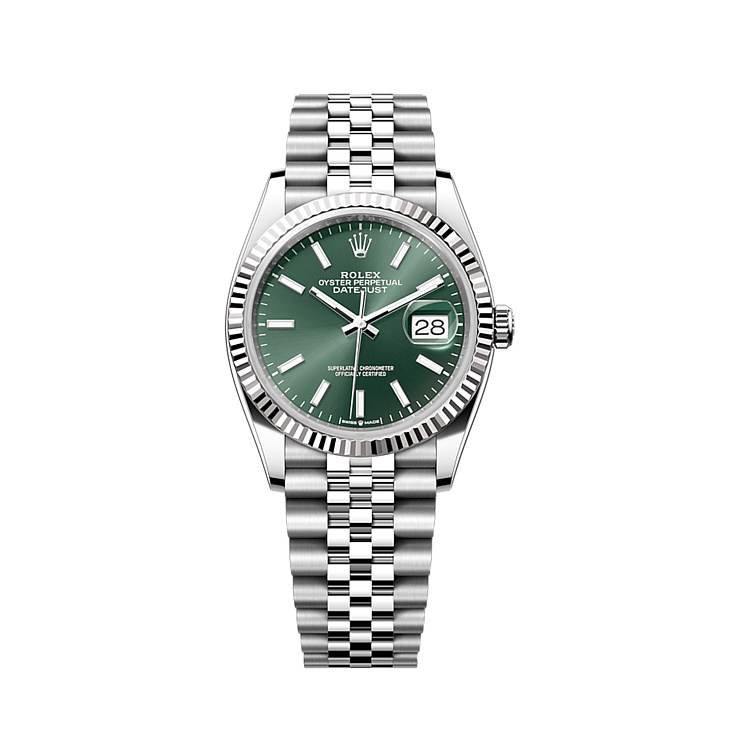 Datejust 36mm Steel & White Gold Green Dial