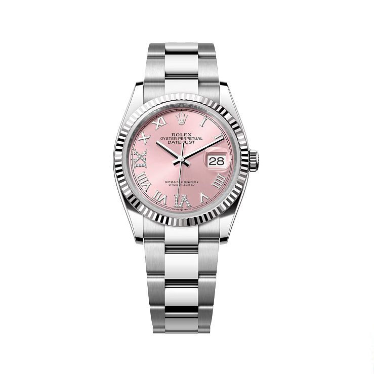 Datejust 36mm Steel & White Gold Pink Roman Diamond VI Dial Oyster Bracelet