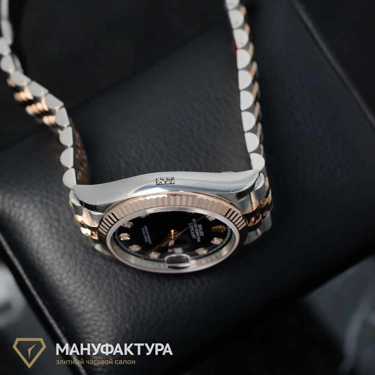 Datejust 36mm Steel and Everose Gold Black Dial Diamonds