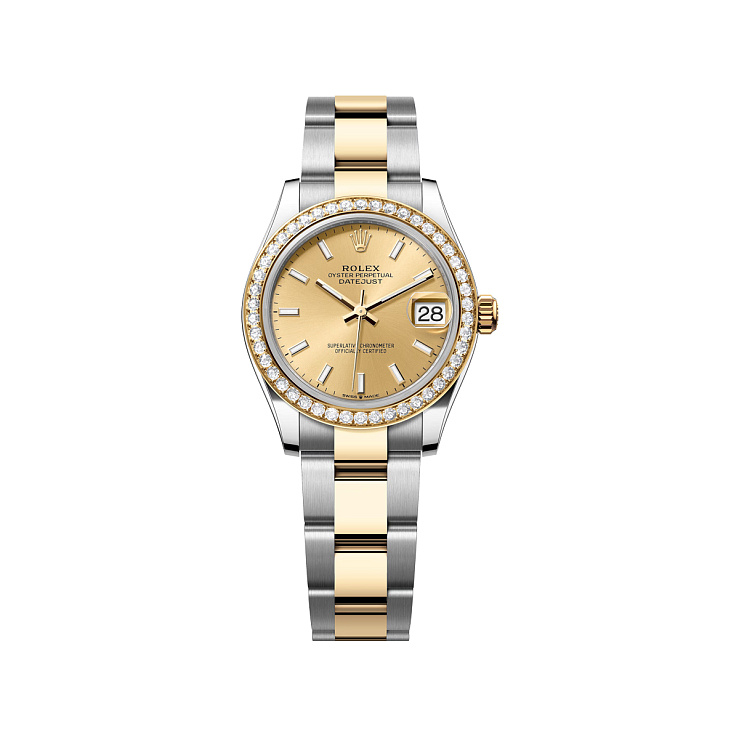 Datejust 31mm Steel & Yellow Gold Champagne Dial Diamond Bezel Oyster Bracelet