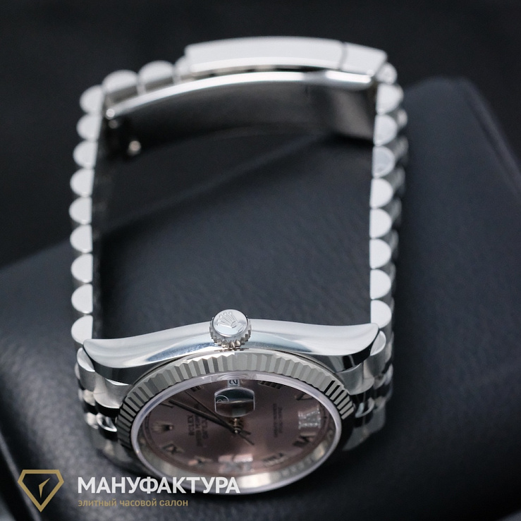 Datejust 36mm Steel & White Gold Pink Dial Diamonds Pave