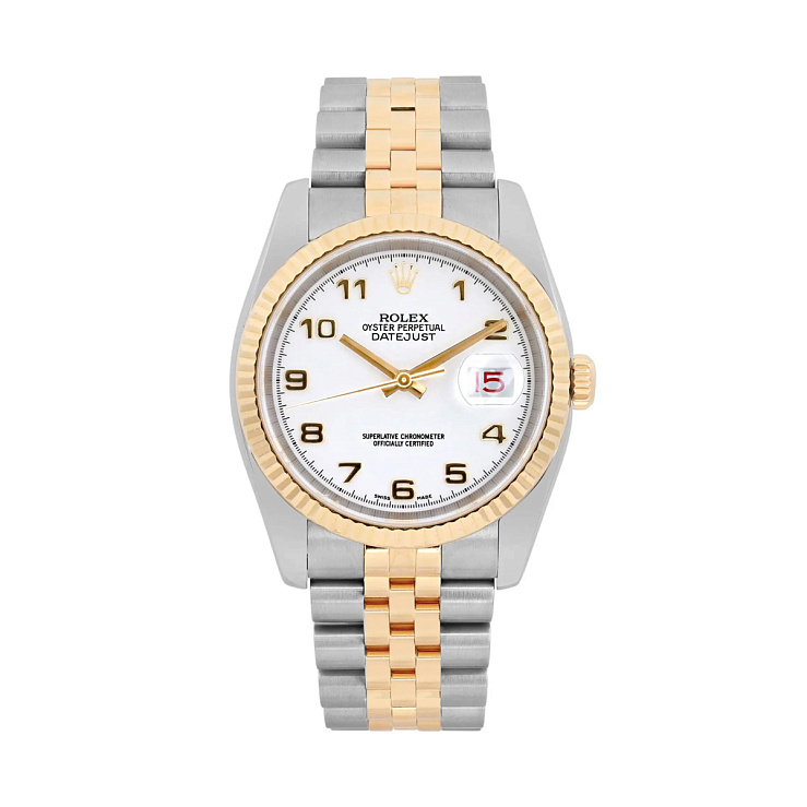 Datejust 36mm Steel & Yellow Gold White Arabic Dial Roulette Date