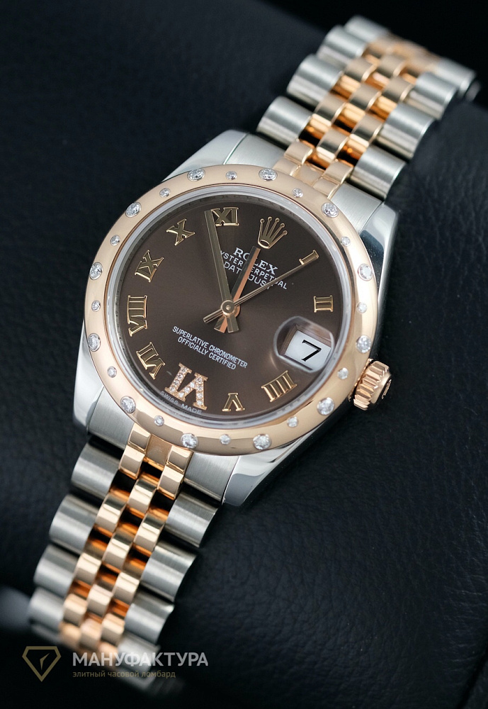 Oyster Perpetual Datejust 31мм Steel and Everose Gold 24 Diamond Bezel Chocolate Diamond Roman Vi Roman Dial