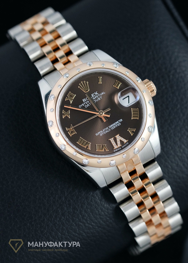 Oyster Perpetual Datejust 31мм Steel and Everose Gold 24 Diamond Bezel Chocolate Diamond Roman Vi Roman Dial