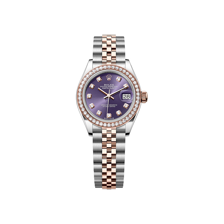 Lady-Datejust 28mm Steel & Rose Gold Purple Diamond Dial Diamond Bezel Jubilee