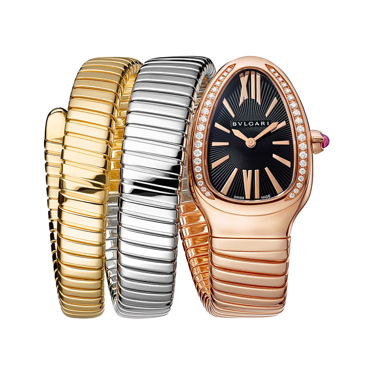 Serpenti Tubogas 35mm Double Spiral Rose Yellow White Gold Diamond bezel