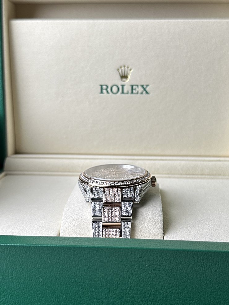 Datejust 41mm Steel & Everose Gold Full Pave Custom Diamonds