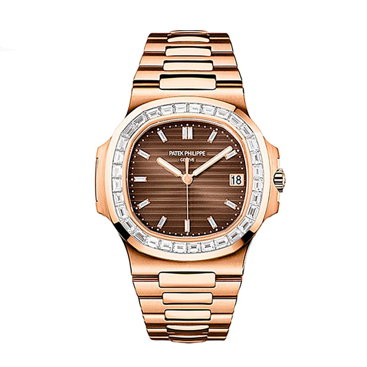 CUSTOM Nautilus Rose Gold Brown Diamonds Dial 40mm Diamonds Bezel 