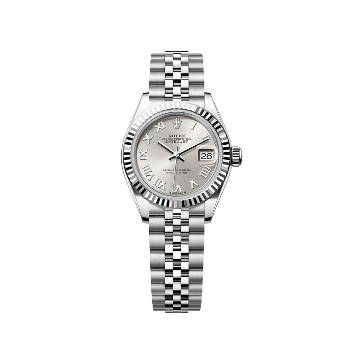 Lady-Datejust 28mm Steel & White Gold Silver Roman Dial Jubilee Bracelet