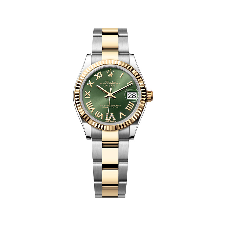 Datejust 31mm Steel & Yellow Gold Olive Green VI Diamonds Dial Oyster