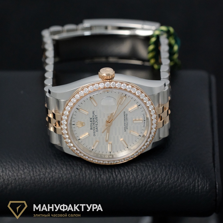 Datejust 36 Rose Gold/Steel Silver Fluted Motif Dial Diamond Bezel Jubilee Bracelet