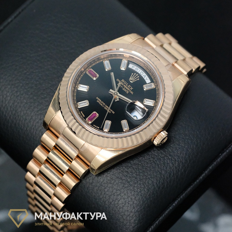 Day Date 41mm Black Diamond Ruby Dial