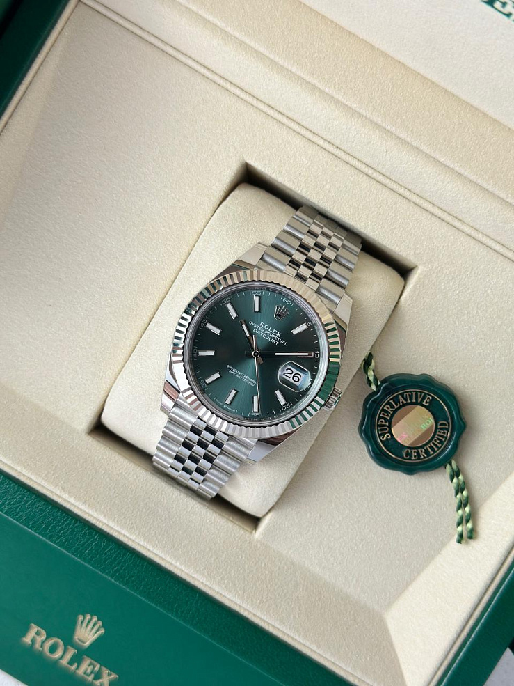 Datejust 41mm Steel & White Gold Mint Green Dial Jubilee bracelet