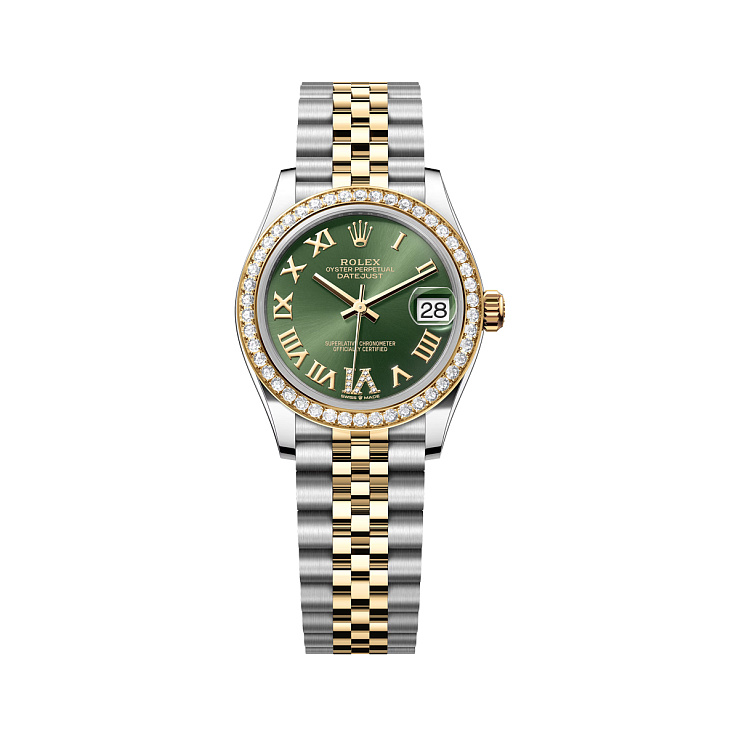 Datejust 31mm Steel and Yellow Gold Green Dial Diamond bezel Jubilee