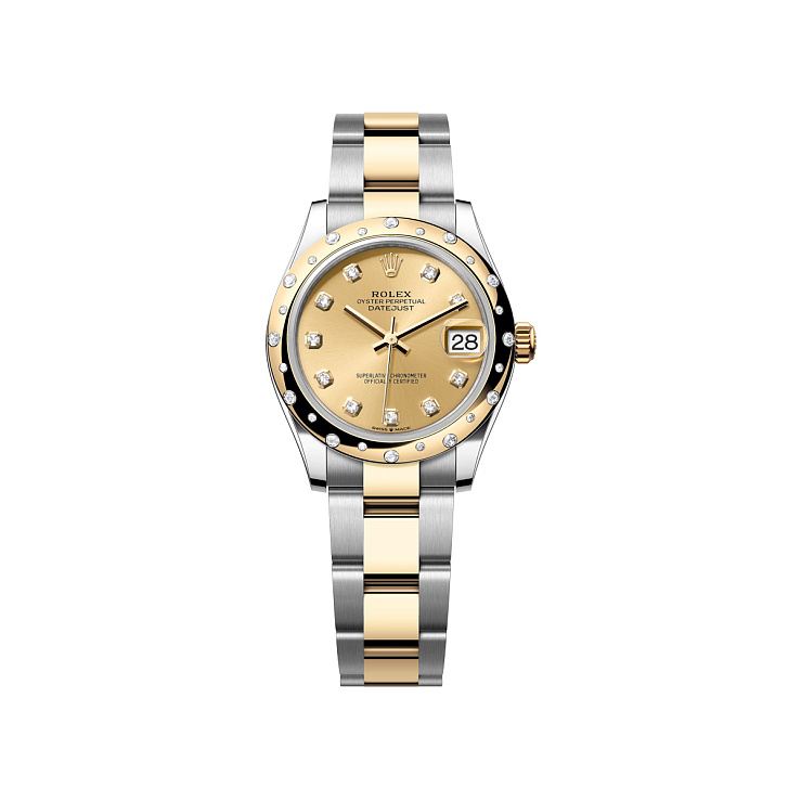Datejust 31mm Steel & Yellow Gold Champagne Diamond Dial Domed Diamond Bezel Oyster Bracelet