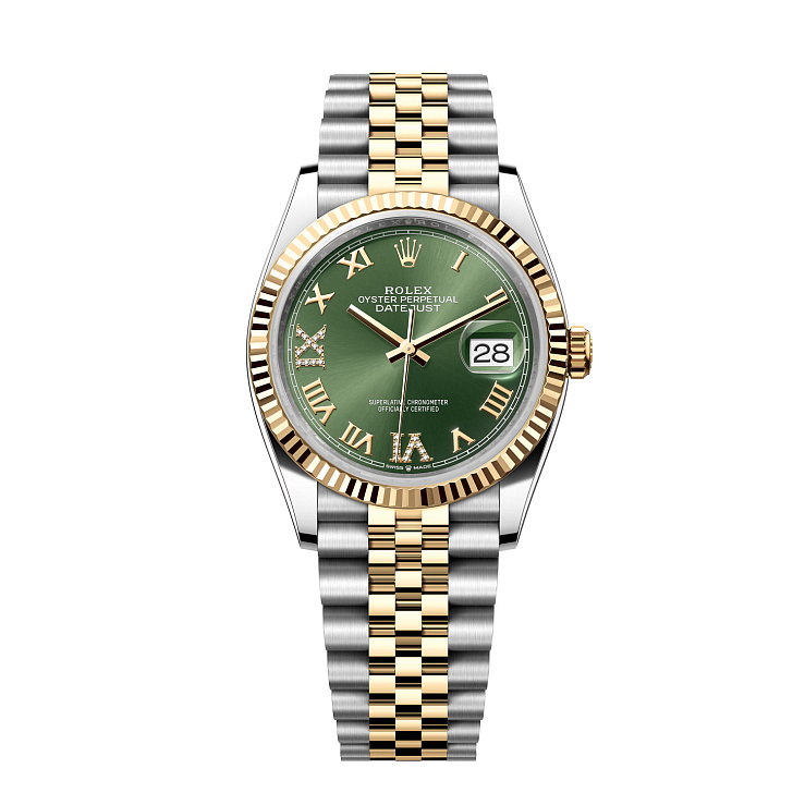 Datejust 36mm Steel & Yellow Gold Olive Green VI Diamond Dial Jubilee
