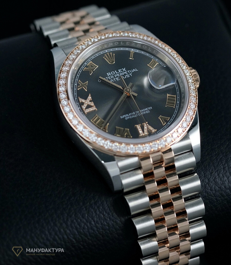 Oyster Perpetual Datejust 36 mm Everose gold and factory diamonds