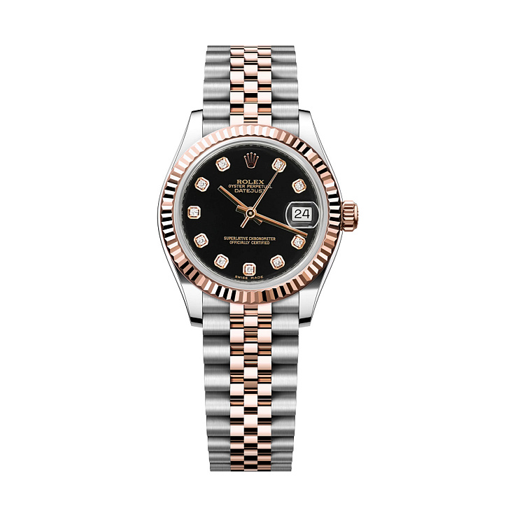 Datejust 31mm Steel and Everose Gold Black Diamond Dial Jubilee Bracelet
