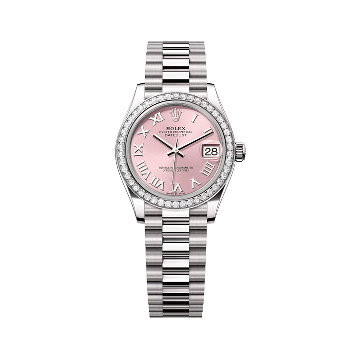 Datejust 31 White Gold Pink Roman dial Diamond bezel