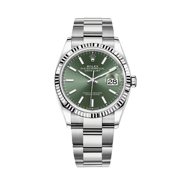 Datejust 36mm Steel & White Gold Mint Green Dial