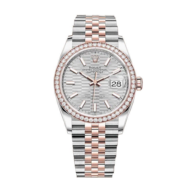 Datejust 36 Rose Gold/Steel Silver Fluted Motif Dial Diamond Bezel Jubilee Bracelet