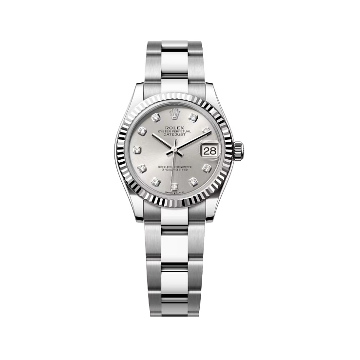 Datejust 31mm Steel & White gold Silver Diamond Dial Oyster Bracelet