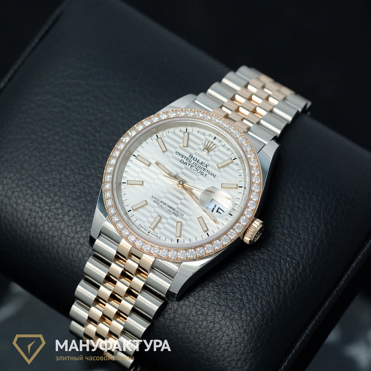 Datejust 36 Rose Gold/Steel Silver Fluted Motif Dial Diamond Bezel Jubilee Bracelet