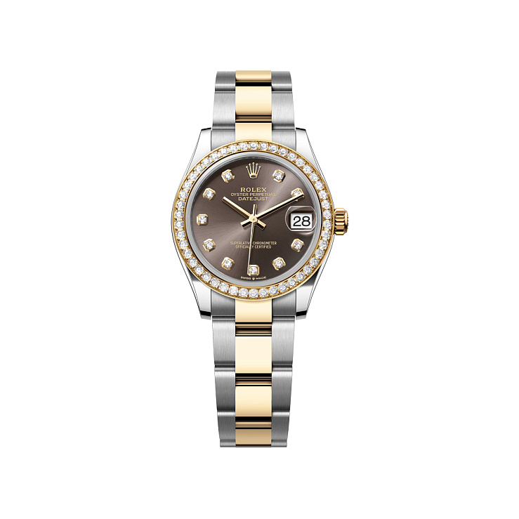 Datejust 31mm Steel & Yellow Gold Dark Grey Diamond Dial Diamond Bezel Oyster Bracelet
