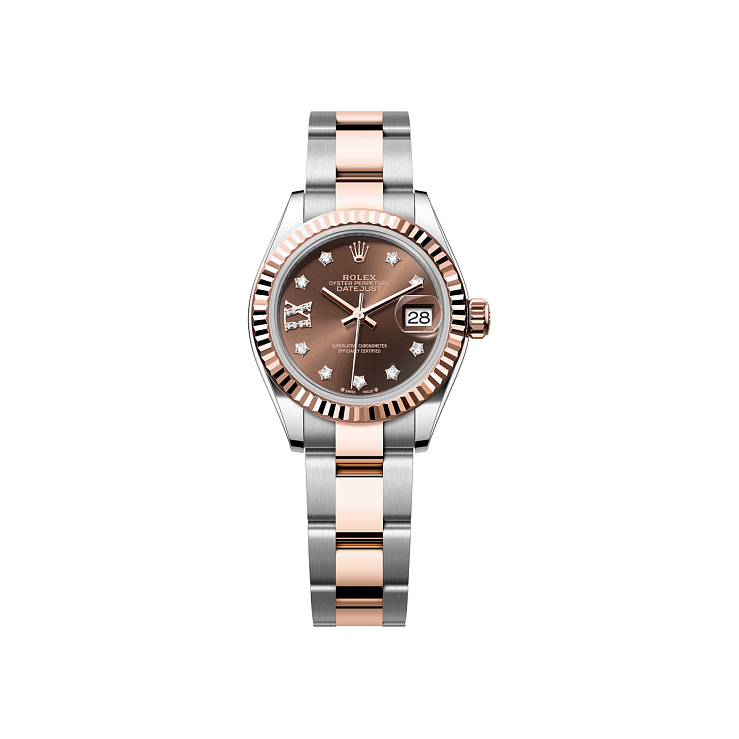 Lady-Datejust 28mm Steel & Rose Gold Chocolate 17 Diamonds Dial Oyster Bracelet