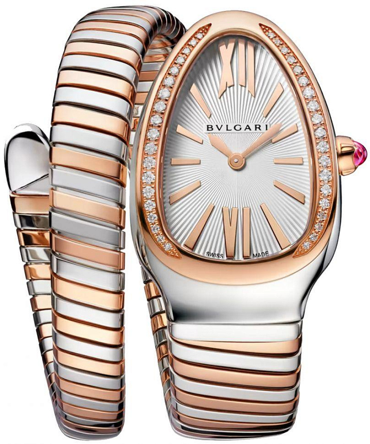 Bvlgari Serpenti Tubogas Steel & Rose Gold Silver Dial Diamonds