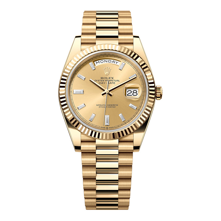 Day-Date 40mm Yellow Gold champagne colour, diamond-set dial