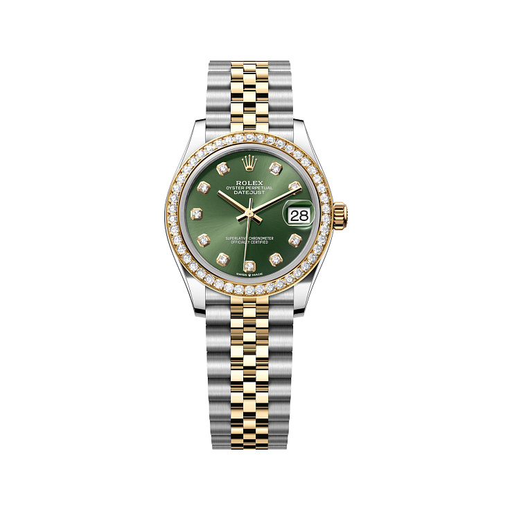 Datejust 31mm Steel & Yellow Gold Green VI Diamonds Dial Diamond Bezel Jubilee