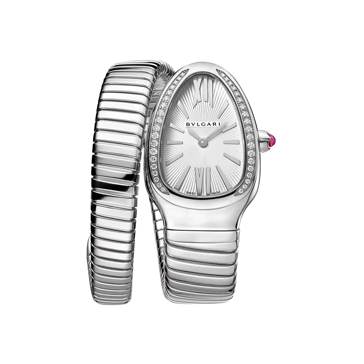 Serpenti Tubogas Steel Diamond bezel Silver Opaline Dial 