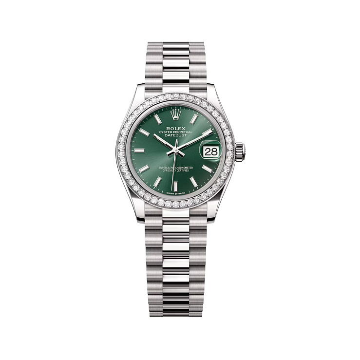 Datejust 31 White Gold Mint Green dial Diamond bezel