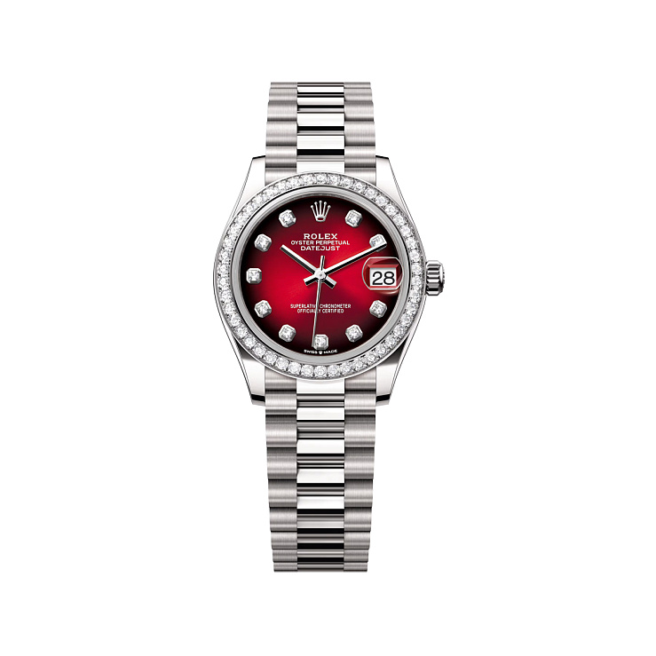 Datejust 31 White Gold Red Ombre Diamond dial Diamond bezel
